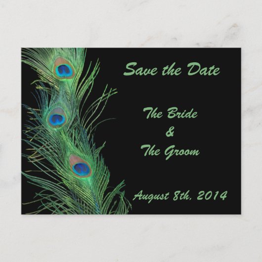 Groene veren met zwart Save the Date Aankondigingskaart (Voorkant)