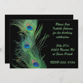 Groene veren met zwarte verjaardag kaart (Voorkant / Achterkant)