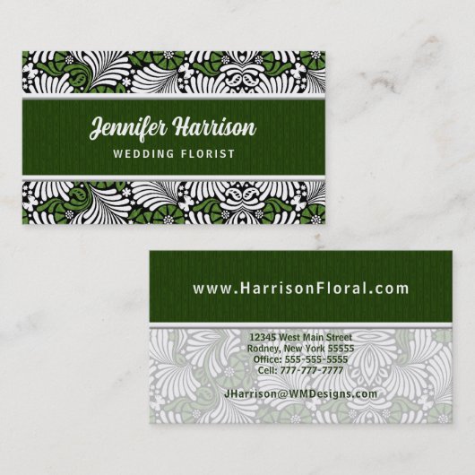 Groene Veren Retro Blad Patroon met Wit Visitekaartje (Voorkant / Achterkant)