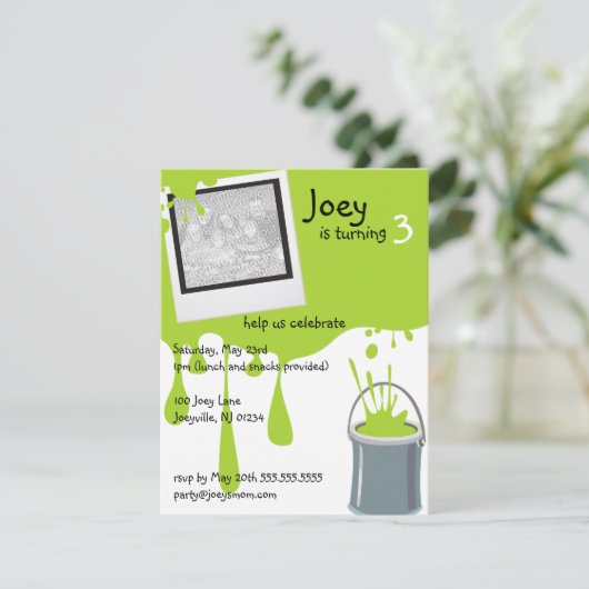 Groene verf kan kinderen op zaterdag uitnodigen kaart (Staand voorkant)