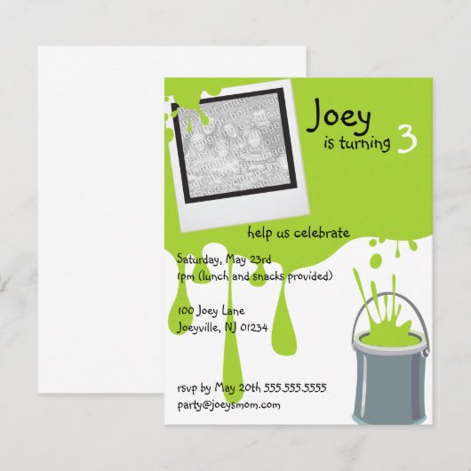 Groene verf kan kinderen op zaterdag uitnodigen kaart (Voorkant / Achterkant)