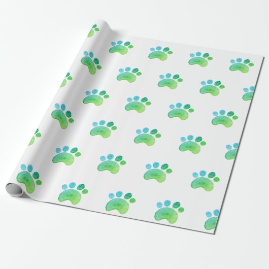 Groene verf Waterverf kattedog Cadeaupapier (Uitgerold)