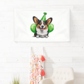 Groene Verjaardag Corgi Classic T-shirt Spandoek (Insitu)