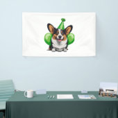 Groene Verjaardag Corgi Classic T-shirt Spandoek (Beurs)