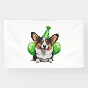 Groene Verjaardag Corgi Classic T-shirt Spandoek