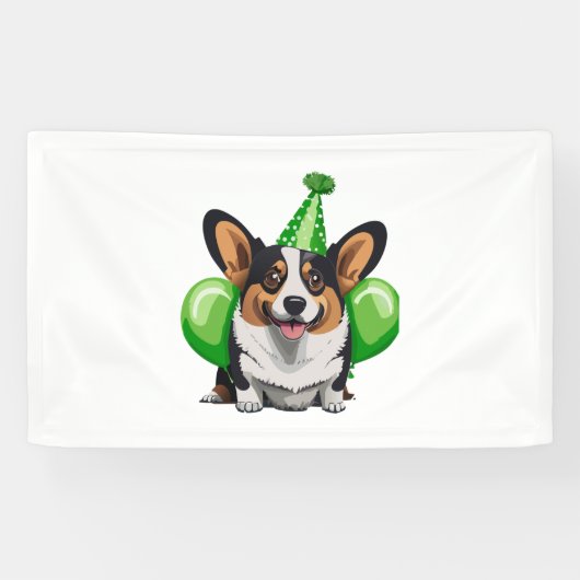 Groene Verjaardag Corgi Classic T-shirt Spandoek (Horizontaal)