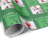 Groene Verjaardag Fotocollage Gepersonaliseerde Ki Cadeaupapier (Rol Hoek)