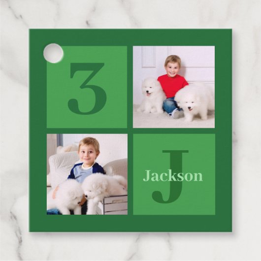Groene Verjaardag Fotocollage Gepersonaliseerde Pa Bedankjes Labels (Voorkant)