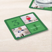 Groene Verjaardag Fotocollage Gepersonaliseerde Pa Kartonnen Onderzetters (Schuin)