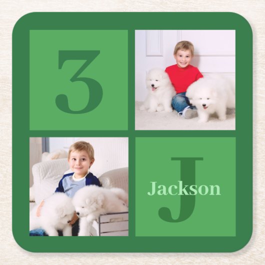 Groene Verjaardag Fotocollage Gepersonaliseerde Pa Kartonnen Onderzetters (Voorkant)