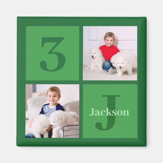 Groene Verjaardag Fotocollage Gepersonaliseerde Pa Magneet (Voorkant)