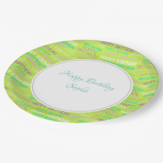 Groene verjaardag gepersonaliseerd papieren bordje (Gekanteld)