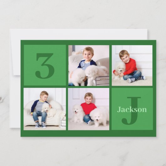 Groene Verjaardag Jongen Fotocollage Custom Party Kaart (Voorkant)