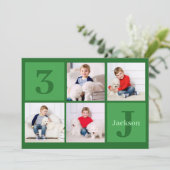 Groene Verjaardag Jongen Fotocollage Custom Party Kaart (Staand voorkant)