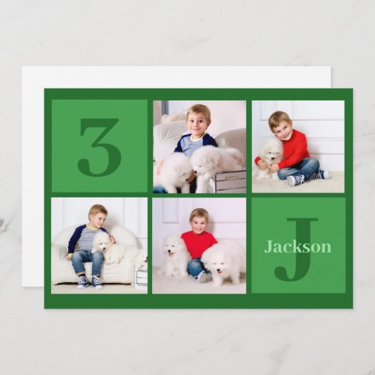 Groene Verjaardag Jongen Fotocollage Custom Party Kaart (Voorkant / Achterkant)