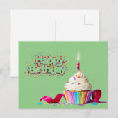 Groene Verjaardags Cupcake Kaart (Voorkant / Achterkant)