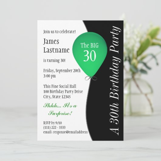 Groene verjaardagsballon kaart (Staand voorkant)