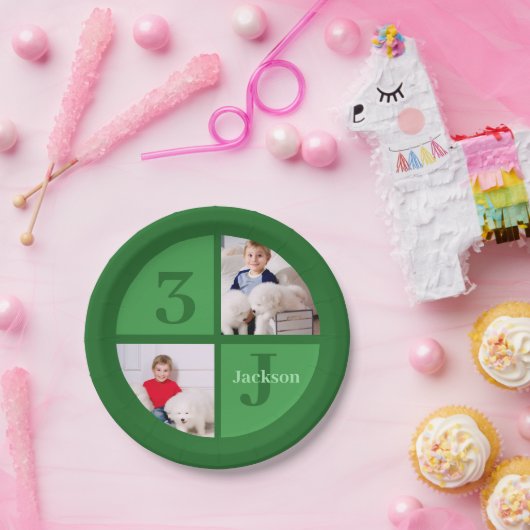 Groene verjaardagsfeest aangepaste Kinder foto Papieren Bordje (Feest)