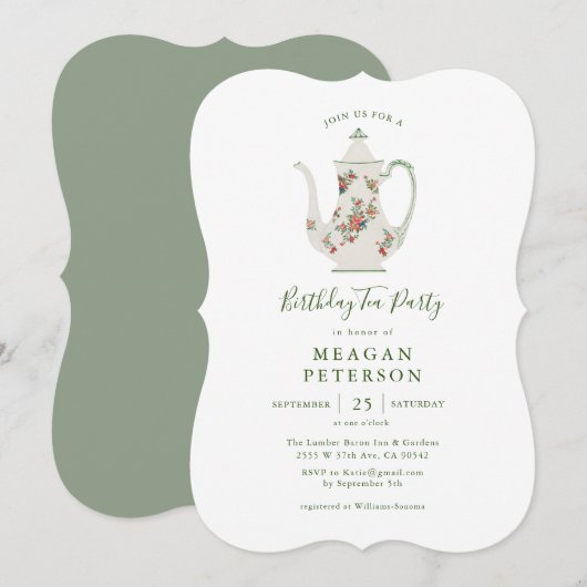 Groene verjaardagsfeest thee feest uitnodiging (Voorkant / Achterkant)