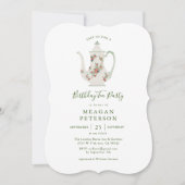 Groene verjaardagsfeest thee feest uitnodiging (Voorkant)