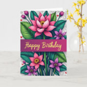Groene Verjaardagskaart met Blad Kaart (Gele Bloem)