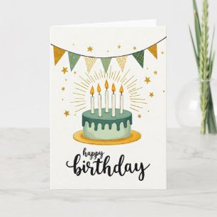 Groene verjaardagskaart met cake kaart