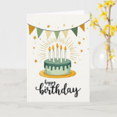 Groene verjaardagskaart met cake kaart (Gele Bloem)