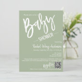 Groene verkleurde script babyfeest QR-code foto Kaart (Staand voorkant)