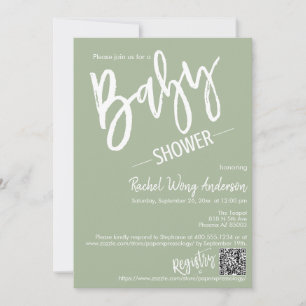 Groene verkleurde script babyfeest QR-code foto Kaart