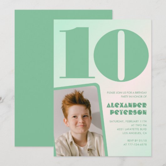 Groene verloop 10e verjaardagsuitnodigingen Jongen Kaart (Voorkant / Achterkant)