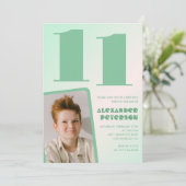 Groene verloop 11e verjaardagsuitnodigingen Jongen Kaart (Staand voorkant)