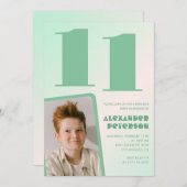 Groene verloop 11e verjaardagsuitnodigingen Jongen Kaart (Voorkant / Achterkant)