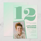 Groene verloop 12e verjaardagsuitnodigingen Jongen Kaart (Voorkant / Achterkant)