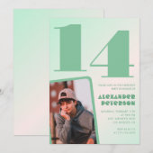 Groene verloop 14e verjaardagsuitnodigingen Jongen Kaart (Voorkant / Achterkant)