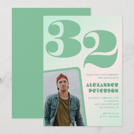 Groene verloop 32e verjaardagsuitnodigingen Jongen Kaart (Voorkant / Achterkant)