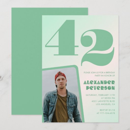 Groene verloop 42e verjaardagsuitnodigingen Jongen Kaart (Voorkant / Achterkant)