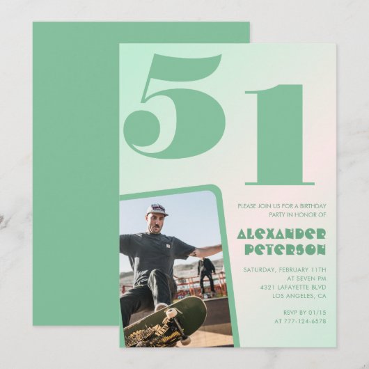 Groene verloop 51e verjaardagsuitnodigingen Jongen Kaart (Voorkant / Achterkant)