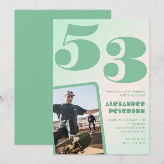 Groene verloop 53ste verjaardagsuitnodigingen Jong Kaart (Voorkant / Achterkant)