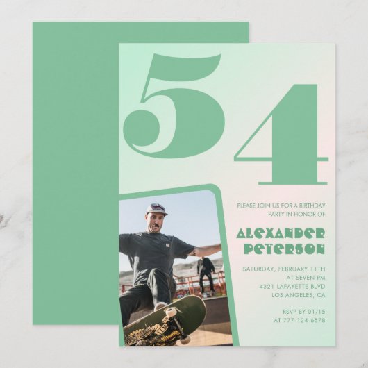 Groene verloop 54ste verjaardagsuitnodigingen Jong Kaart (Voorkant / Achterkant)