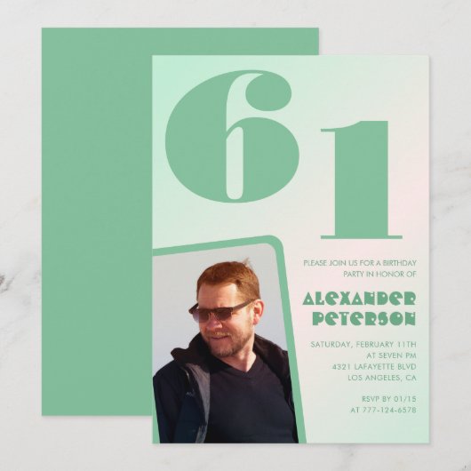 Groene verloop 61ste verjaardagsuitnodigingen Jong Kaart (Voorkant / Achterkant)