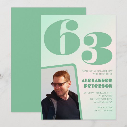 Groene verloop 63e verjaardagsuitnodigingen Jongen Kaart (Voorkant / Achterkant)