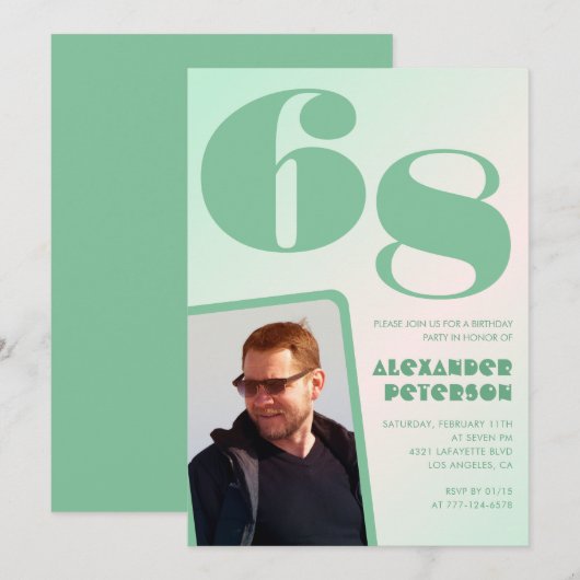 Groene verloop 68ste verjaardagsuitnodigingen Jong Kaart (Voorkant / Achterkant)