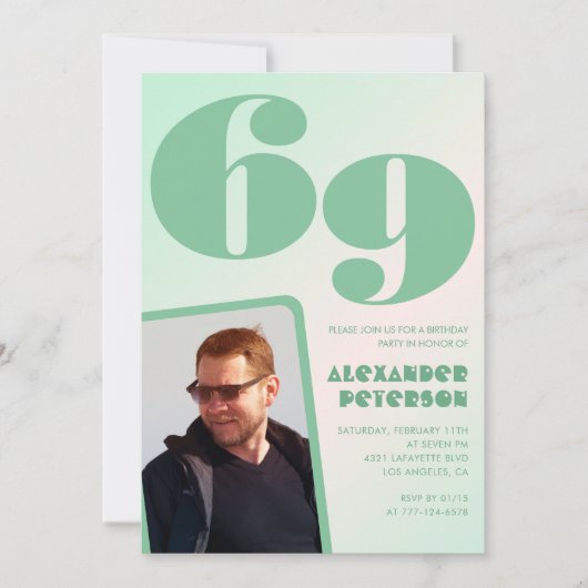Groene verloop 69e verjaardagsuitnodigingen Jongen Kaart (Voorkant)