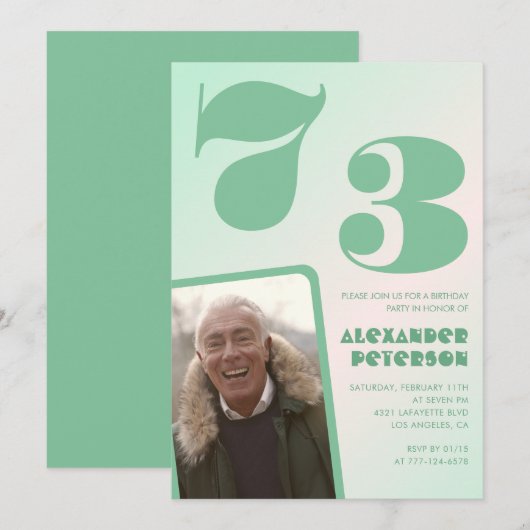 Groene verloop 73e verjaardagsuitnodigingen mannen kaart (Voorkant / Achterkant)