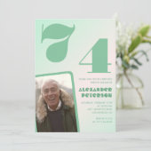 Groene verloop 74ste verjaardagsuitnodigingen Mann Kaart (Staand voorkant)