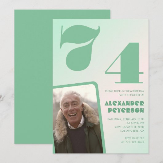 Groene verloop 74ste verjaardagsuitnodigingen Mann Kaart (Voorkant / Achterkant)