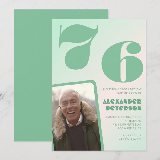 Groene verloop 76ste verjaardagsuitnodigingen Mann Kaart (Voorkant / Achterkant)