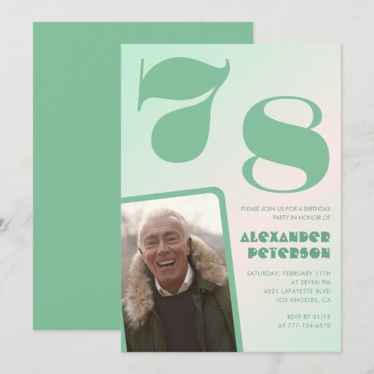 Groene verloop 78ste verjaardagsuitnodigingen mann kaart (Voorkant / Achterkant)