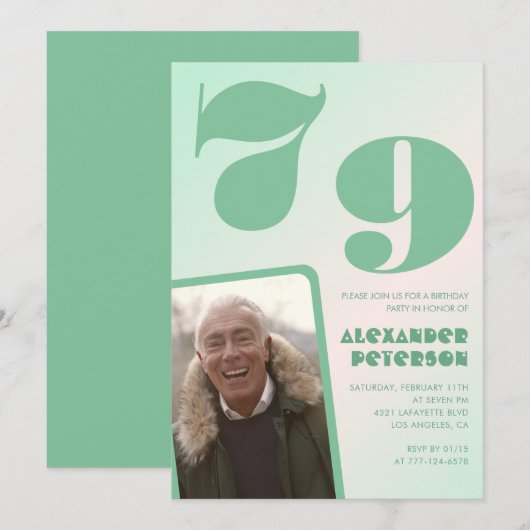 Groene verloop 79e verjaardagsuitnodigingen Mannen Kaart (Voorkant / Achterkant)