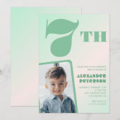 Groene verloop 7e verjaardagsuitnodigingen Jongen Kaart (Voorkant / Achterkant)